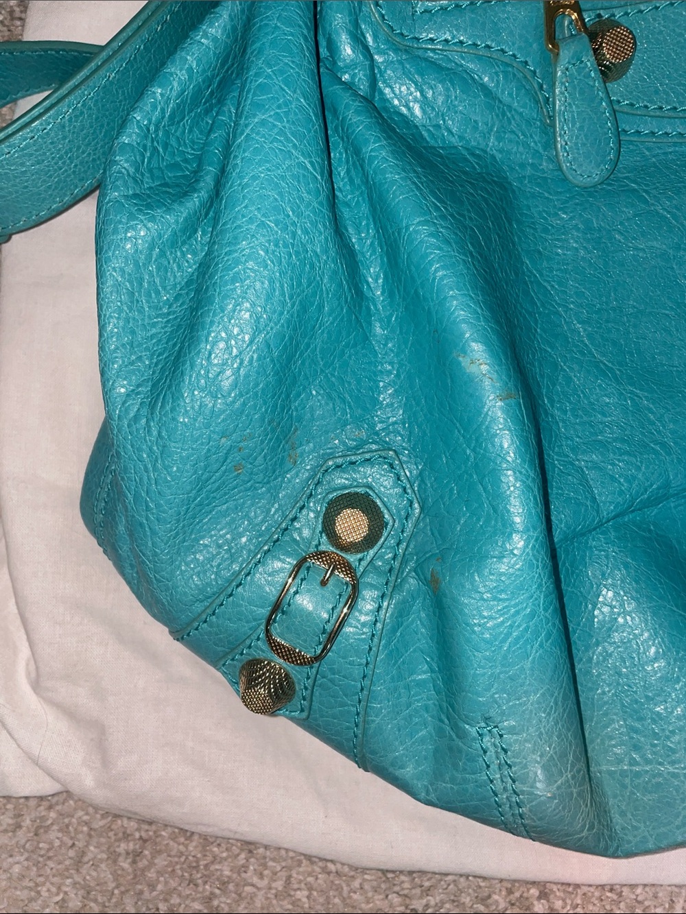 Balenciaga Giant 12 Bleu Tropical Pompon Drawstring Bag - Picture 4 of 15
